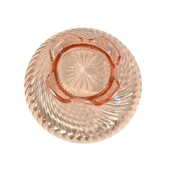 Fruit bowl serving dish ribbed swirl pink glass scalloped edge table decor - Picture 6 of 10